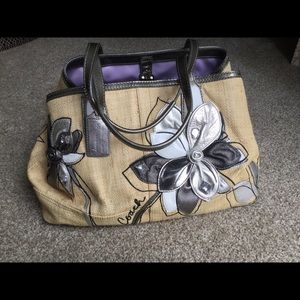 Coach straw floral satchel